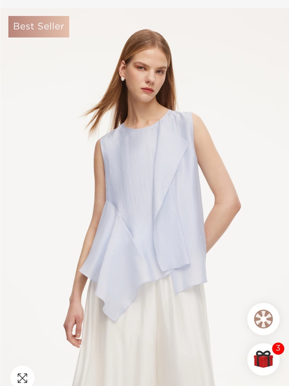Goelia Lyocell Blend Light Blue Ruffle-Detailing Women Tank Top